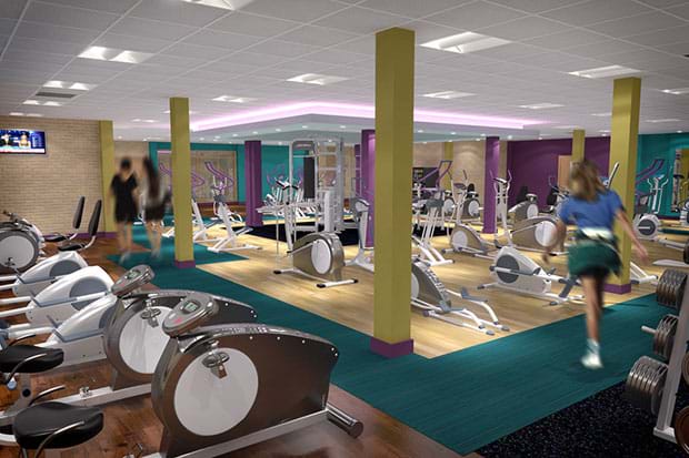 Newly decorated gym interior with equipment