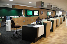 Bank clerk desks with fresh paint